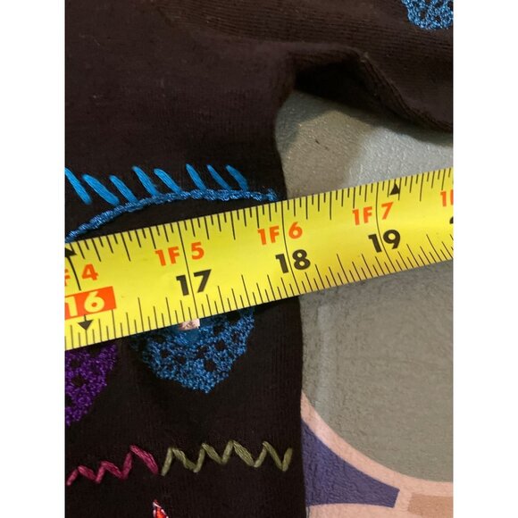 Chico's Black Colorful Southwest Embroidery Long Sleeve Round Neck Top Sz L - Picture 7 of 10
